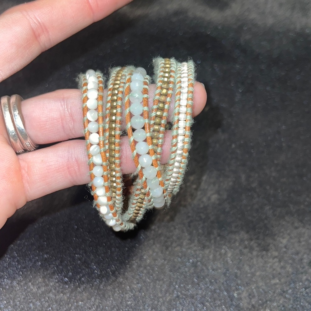 Mixed metals and natural stones layered bracelet